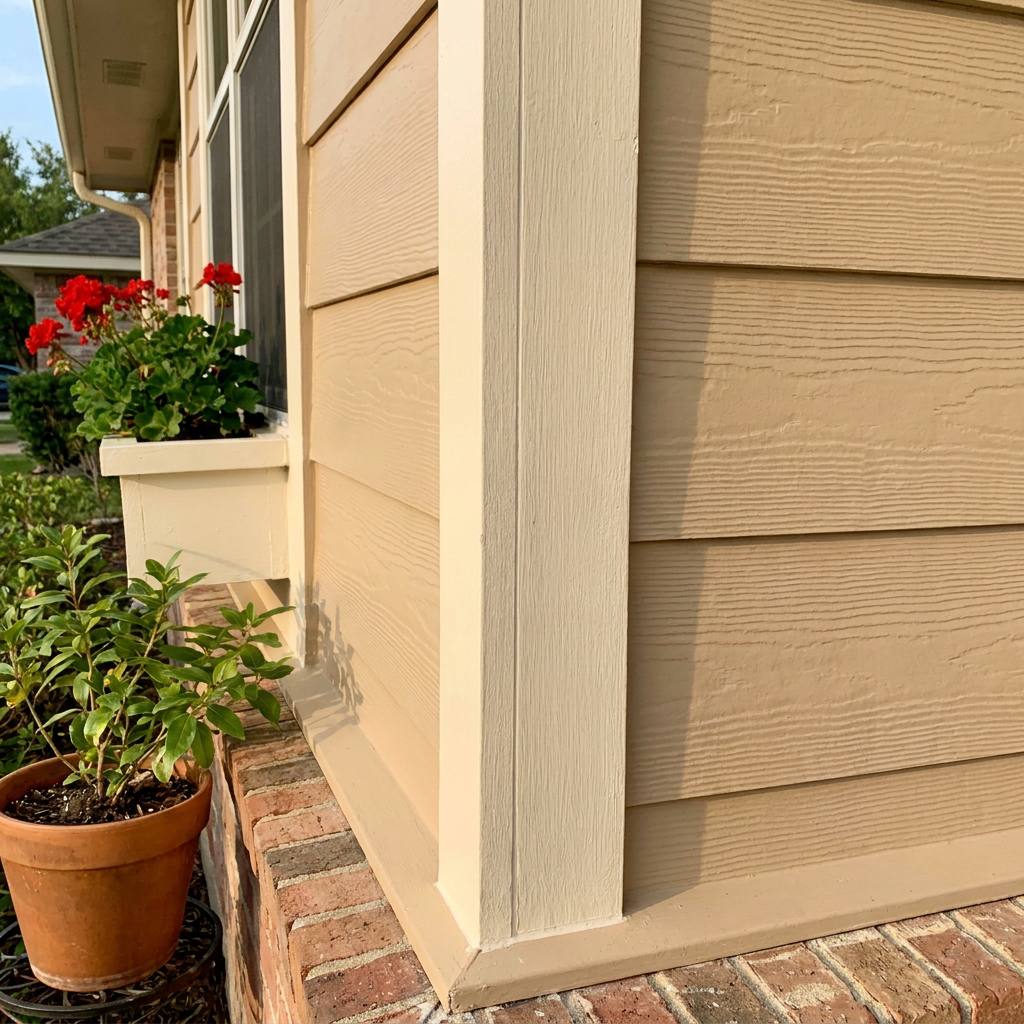 Close-up of a crisp, freshly painted exterior trim edge